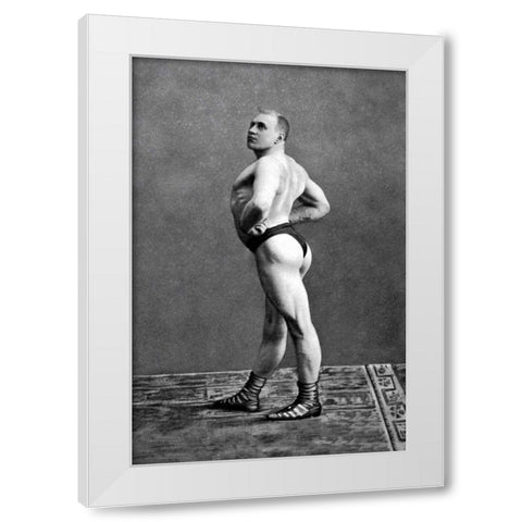 Bodybuilders Back and Left Profile White Modern Wood Framed Art Print by Vintage Muscle Men