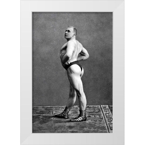 Bodybuilders Back and Left Profile White Modern Wood Framed Art Print by Vintage Muscle Men