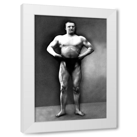 Strongman Pose White Modern Wood Framed Art Print by Vintage Muscle Men