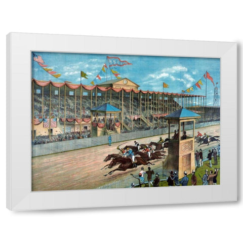 Brighton Beach Race Course White Modern Wood Framed Art Print by NY Litho