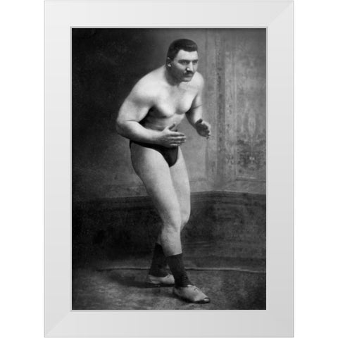 Ready to Wrestle White Modern Wood Framed Art Print by Vintage Wrestler