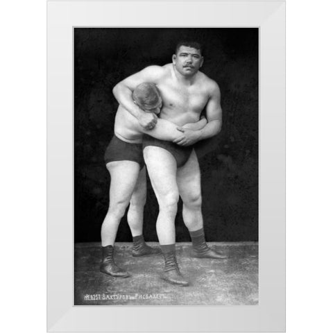 Wrestling Headlock White Modern Wood Framed Art Print by Vintage Wrestler