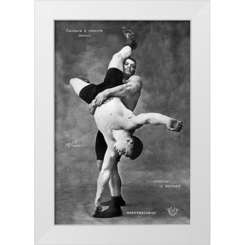 Ceinture a Rebours Debout White Modern Wood Framed Art Print by Vintage Wrestler