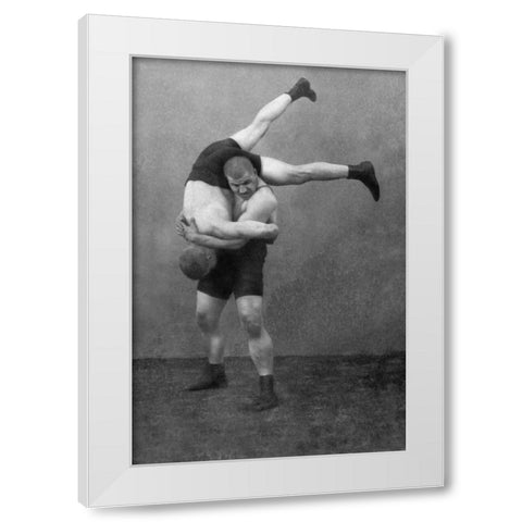 Ready to Drop: Russian Wrestlers White Modern Wood Framed Art Print by Vintage Wrestler