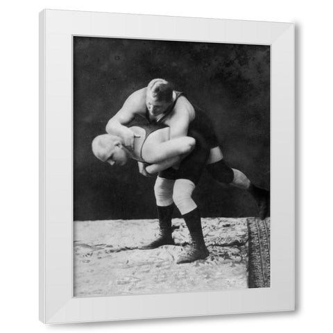 Trap and Roll Takedown White Modern Wood Framed Art Print by Vintage Wrestler