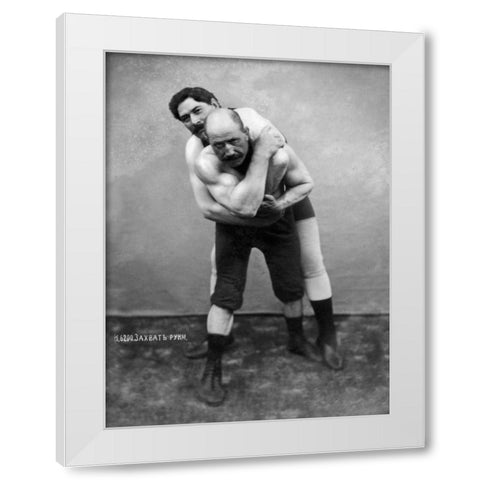 Wrestling Hold from Behind White Modern Wood Framed Art Print by Vintage Wrestler