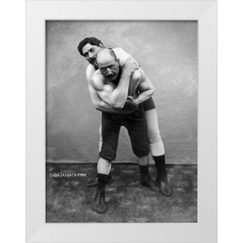 Wrestling Hold from Behind White Modern Wood Framed Art Print by Vintage Wrestler