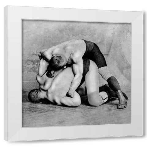 Wrist Roll: Russian Wrestlers White Modern Wood Framed Art Print by Vintage Wrestler