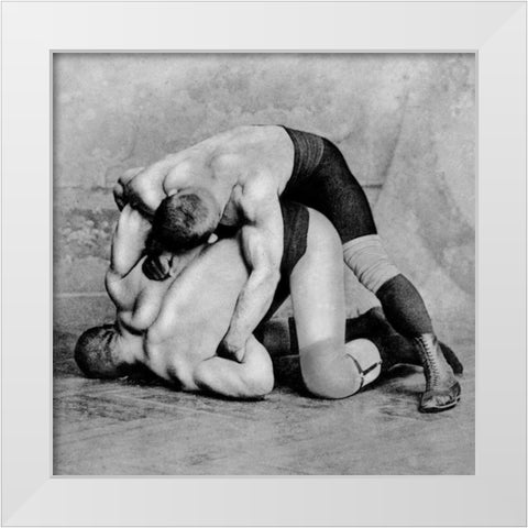 Wrist Roll: Russian Wrestlers White Modern Wood Framed Art Print by Vintage Wrestler