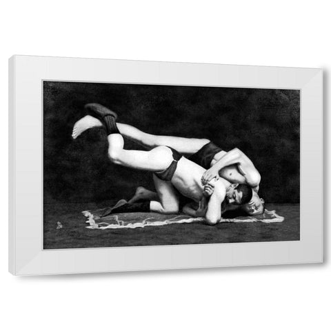 Post and Drop White Modern Wood Framed Art Print by Vintage Wrestler