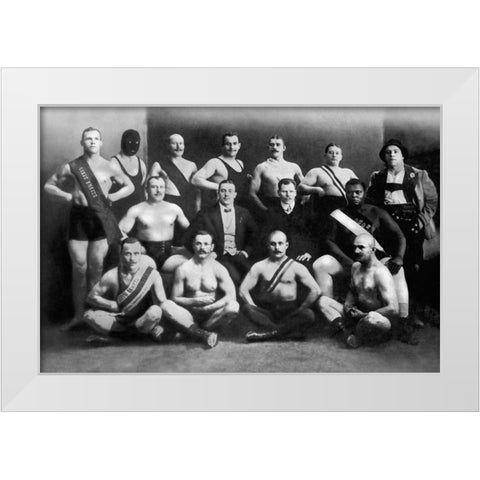 Team of Champion Russian Wrestlers White Modern Wood Framed Art Print by Vintage Wrestler