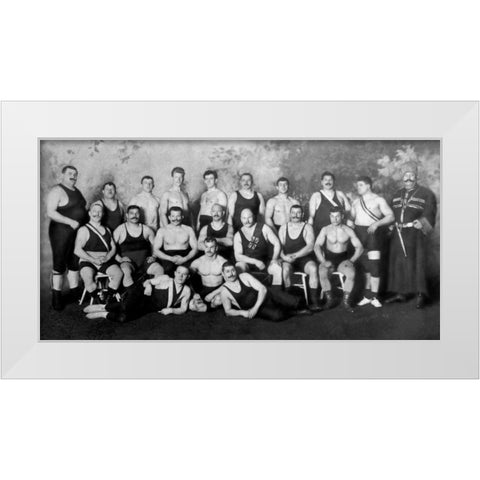 Russian Wrestling Team White Modern Wood Framed Art Print by Vintage Wrestler