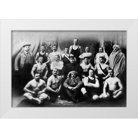 Group of Russian Wrestlers White Modern Wood Framed Art Print by Vintage Wrestler