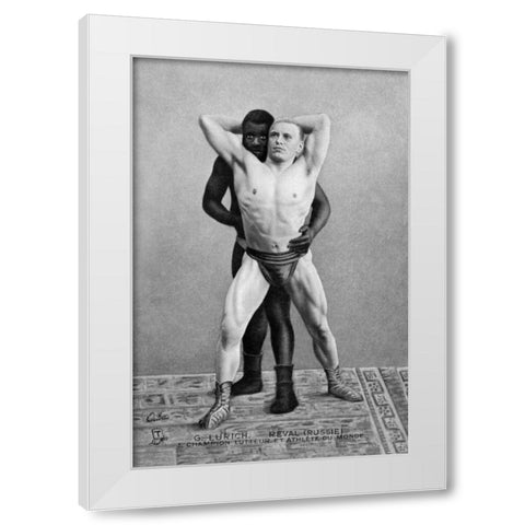 Champion Russian Wrestler White Modern Wood Framed Art Print by Vintage Wrestler