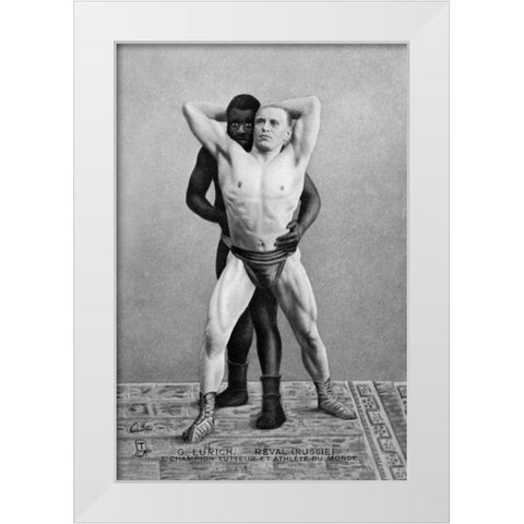 Champion Russian Wrestler White Modern Wood Framed Art Print by Vintage Wrestler