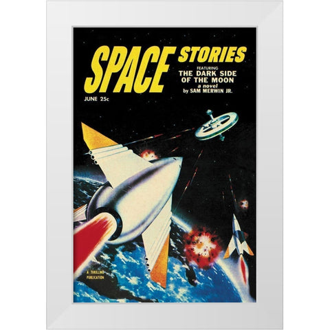 Space Stories: Assault on Space Lab White Modern Wood Framed Art Print by Retrosci-fi