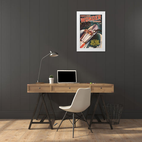 Thrilling Wonder Stories: Sheena and the X Machine White Modern Wood Framed Art Print by Retrosci-fi