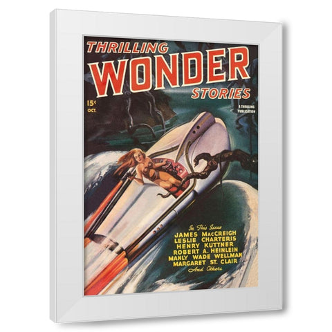 Thrilling Wonder Stories: Sheena and the X Machine White Modern Wood Framed Art Print by Retrosci-fi