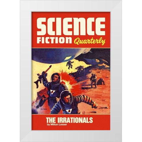 Science Fiction Quarterly: Astronaut Battle White Modern Wood Framed Art Print by Retrosci-fi