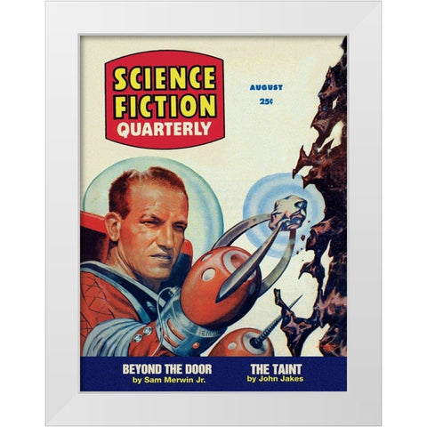 Science Fiction Quarterly: Astronaut Miner White Modern Wood Framed Art Print by Retrosci-fi