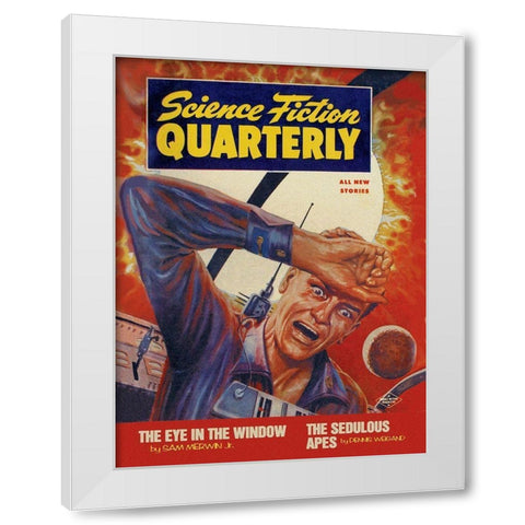 Science Fiction Quarterly: Crash Course with the Sun White Modern Wood Framed Art Print by Retrosci-fi