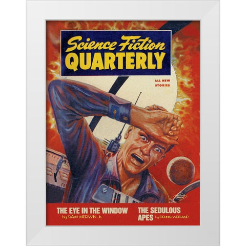 Science Fiction Quarterly: Crash Course with the Sun White Modern Wood Framed Art Print by Retrosci-fi
