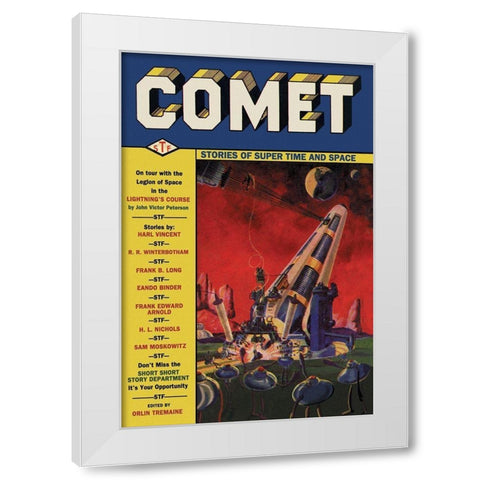 Comet: Giant Space Gun White Modern Wood Framed Art Print by Retrosci-fi