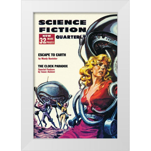 Science Fiction Quarterly: Robot Attack White Modern Wood Framed Art Print by Retrosci-fi