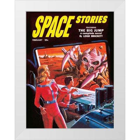 Space Stories: Space Monster Attack White Modern Wood Framed Art Print by Retrosci-fi