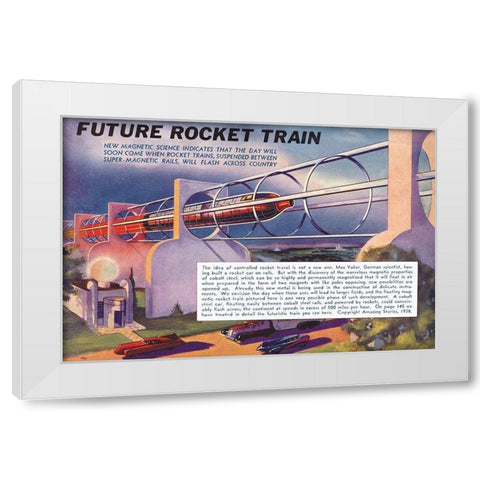 Future Rocket Train White Modern Wood Framed Art Print by Retrosci-fi