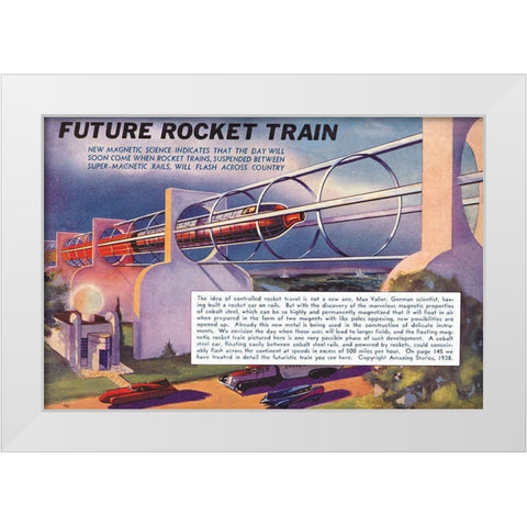 Future Rocket Train White Modern Wood Framed Art Print by Retrosci-fi