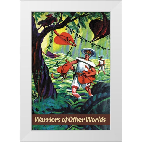 Warriors of Other Worlds White Modern Wood Framed Art Print by Retrosci-fi
