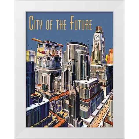 Retrosci-fi: City of the Future White Modern Wood Framed Art Print by Paul, Frank R.