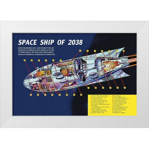 Space Ship of 2038 White Modern Wood Framed Art Print by Retrosci-fi