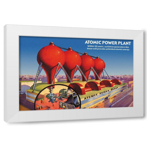 Atomic Power Plant White Modern Wood Framed Art Print by Retrosci-fi