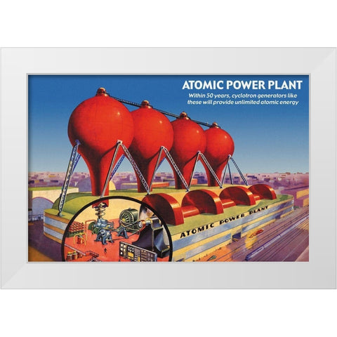 Atomic Power Plant White Modern Wood Framed Art Print by Retrosci-fi