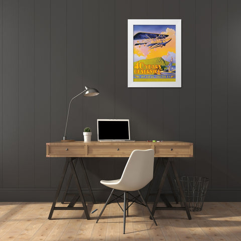 Hawaiian Airlines - 40 Years of Service White Modern Wood Framed Art Print by White, C.E.