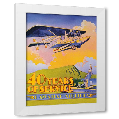 Hawaiian Airlines - 40 Years of Service White Modern Wood Framed Art Print by White, C.E.