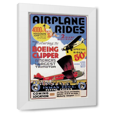 Airplane Rides: Inman Bros. Flying Circus White Modern Wood Framed Art Print by Unknown