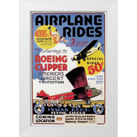 Airplane Rides: Inman Bros. Flying Circus White Modern Wood Framed Art Print by Unknown
