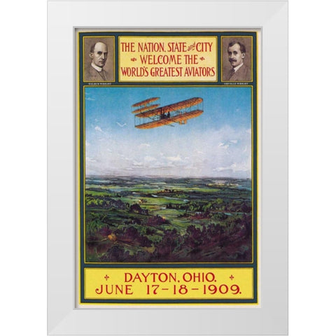Dayton, Ohio Welcomes the Wright Brothers White Modern Wood Framed Art Print by Walker Litho