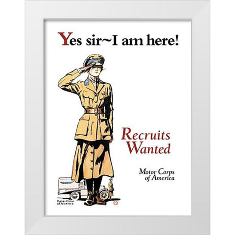 Recruits Wanted: Motor Corps of America White Modern Wood Framed Art Print by Penfield, Edward