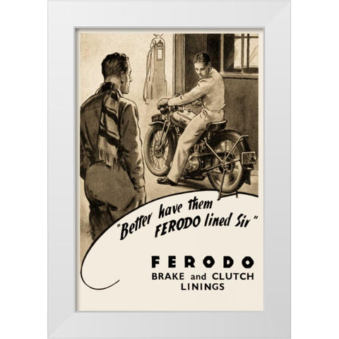 Ferodo Brake and Clutch Linings White Modern Wood Framed Art Print by Unknown