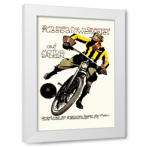 Soccer on Motorcycle White Modern Wood Framed Art Print by Unknown