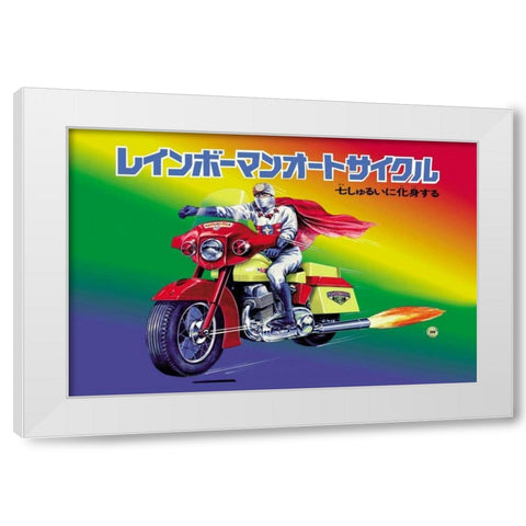 Japanese Superhero on Motorcycle White Modern Wood Framed Art Print by Unknown