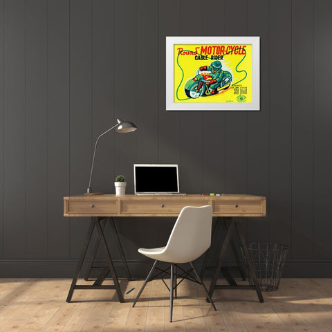 Round Motor-cycle Cable Rider White Modern Wood Framed Art Print by Unknown
