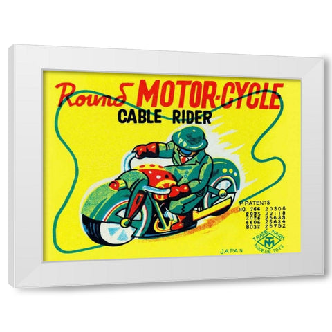 Round Motor-cycle Cable Rider White Modern Wood Framed Art Print by Unknown