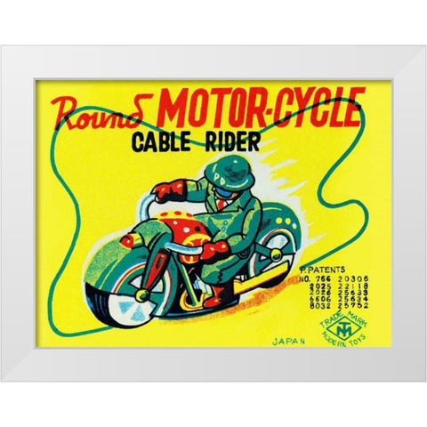 Round Motor-cycle Cable Rider White Modern Wood Framed Art Print by Unknown