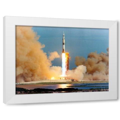 Launch of the Apollo 15 Mission to the Moon, 1971 White Modern Wood Framed Art Print by NASA