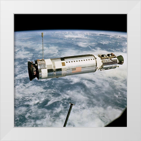 Agena Target Docking Vehicle Viewed from Gemini 12, 1966 White Modern Wood Framed Art Print by NASA